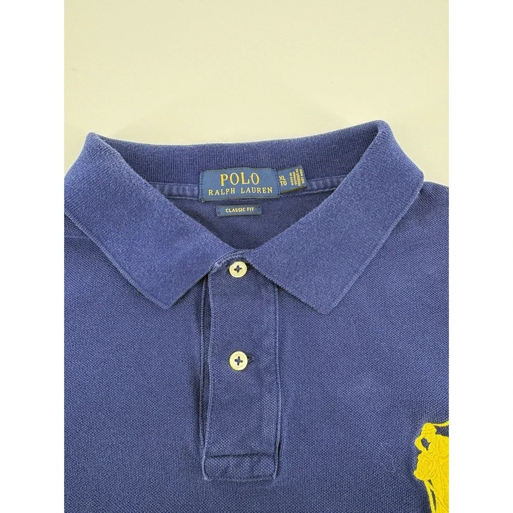 Vintage Ralph Lauren Polo Shirt Size XL Classic Fit Blue BIG PONY  #3 Mens Rugby